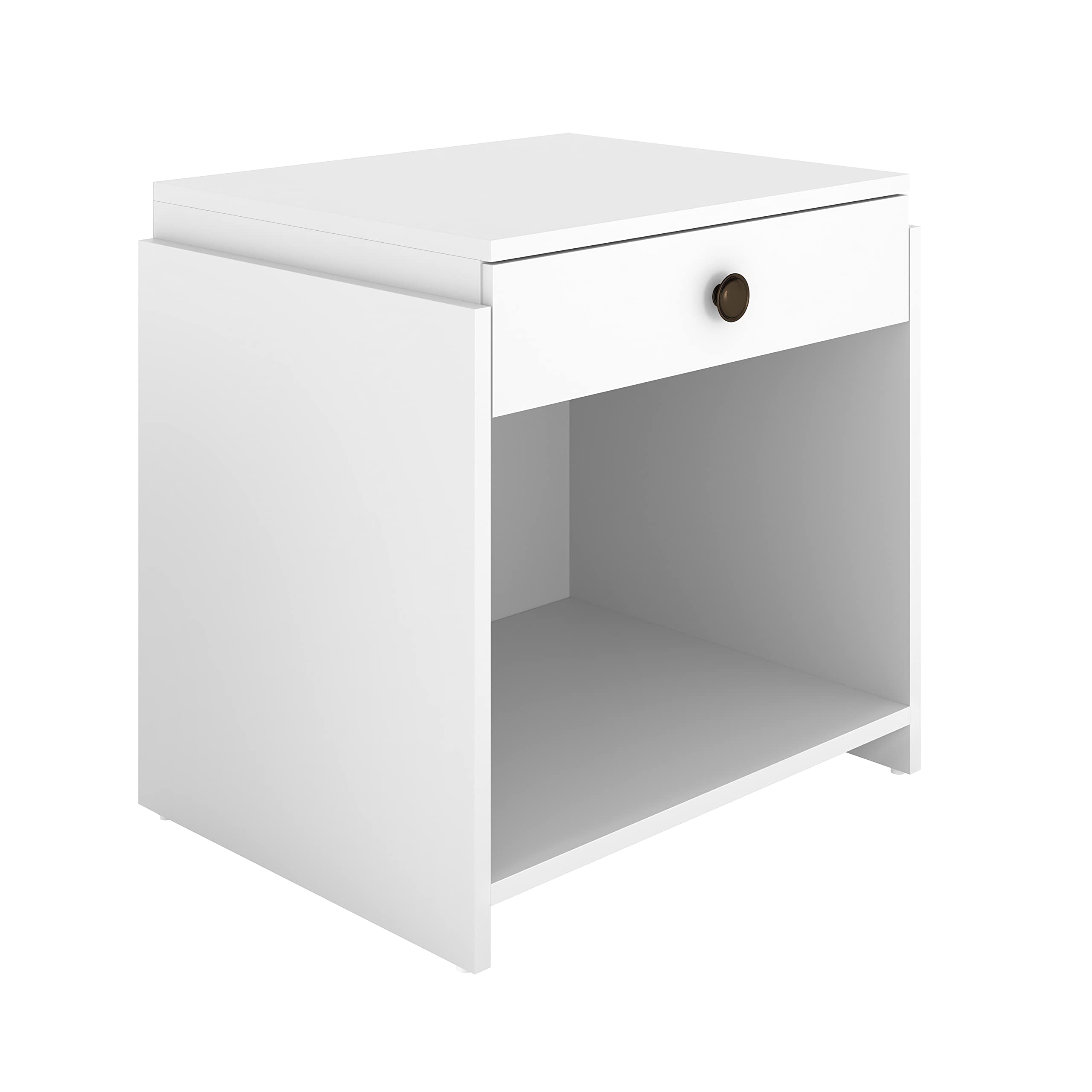 Boyd Sleep Bedroom Nightstand Bedside Table: Sydney Single Drawer Storage With Open Shelving, White